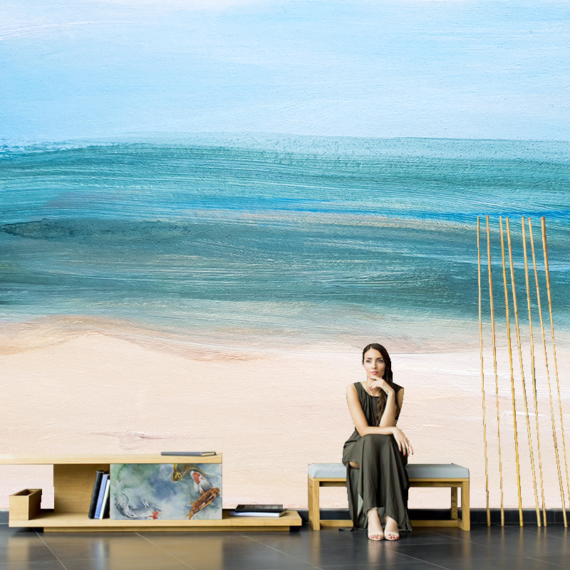 北欧抽象涂鸦网红油画海边墙纸客厅电视背景装饰壁纸酒店卧室墙布