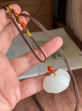 天然和田玉吊坠俄料白玉如意锁吊坠毛衣链新中式国风珠宝项链