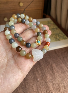 天然和田玉楼兰手链双圈设计手链新中式国风珠宝玉石手串闺蜜礼物