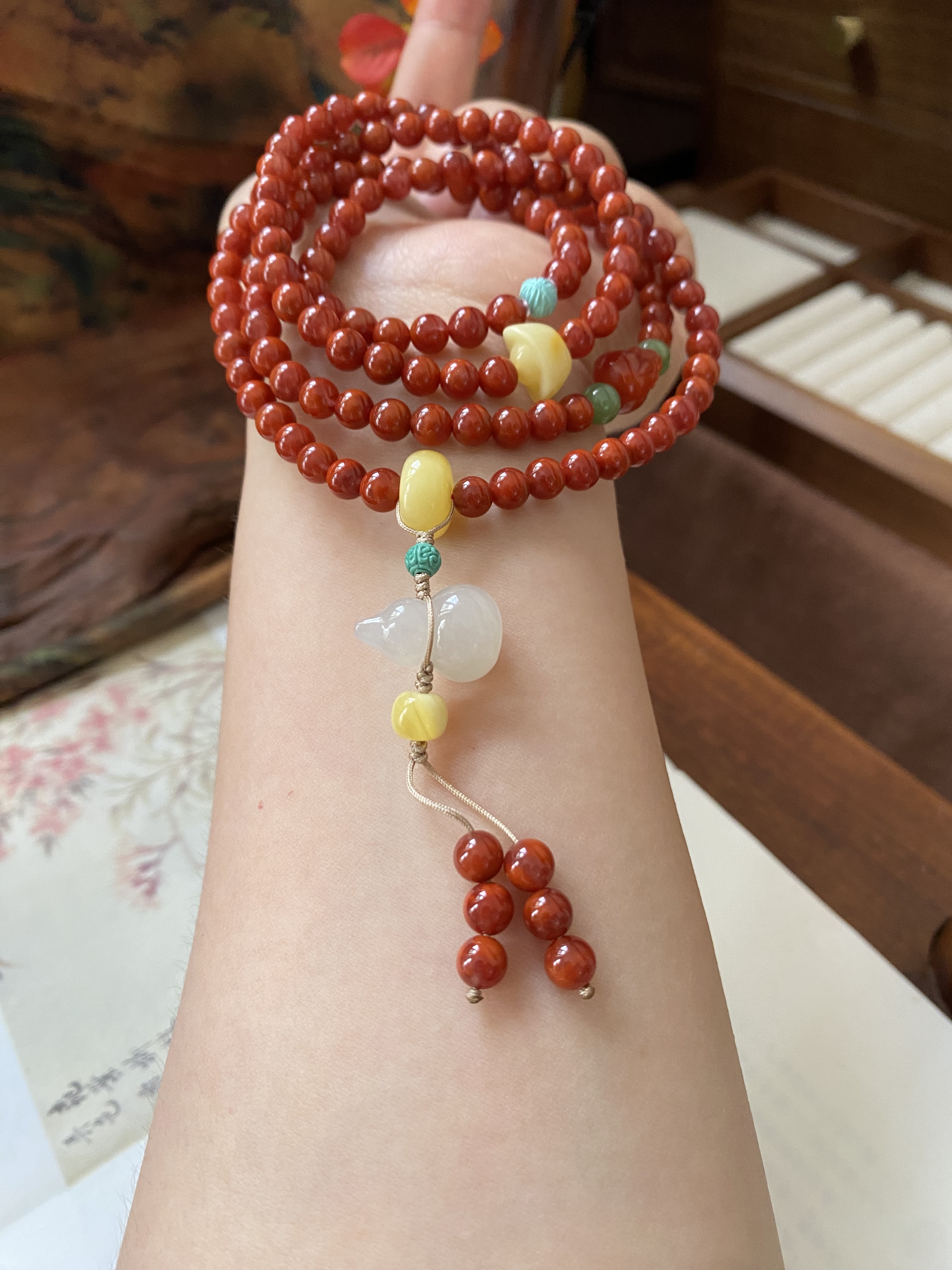 货头天然保真瓦西南红玛瑙多圈手链毛衣链新中式国风项链小众礼物