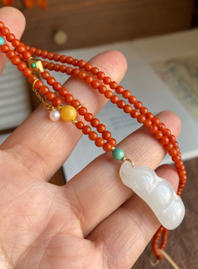 天然和田玉羊脂白玉吊坠新中式南红毛衣链项链闺蜜本命年项链