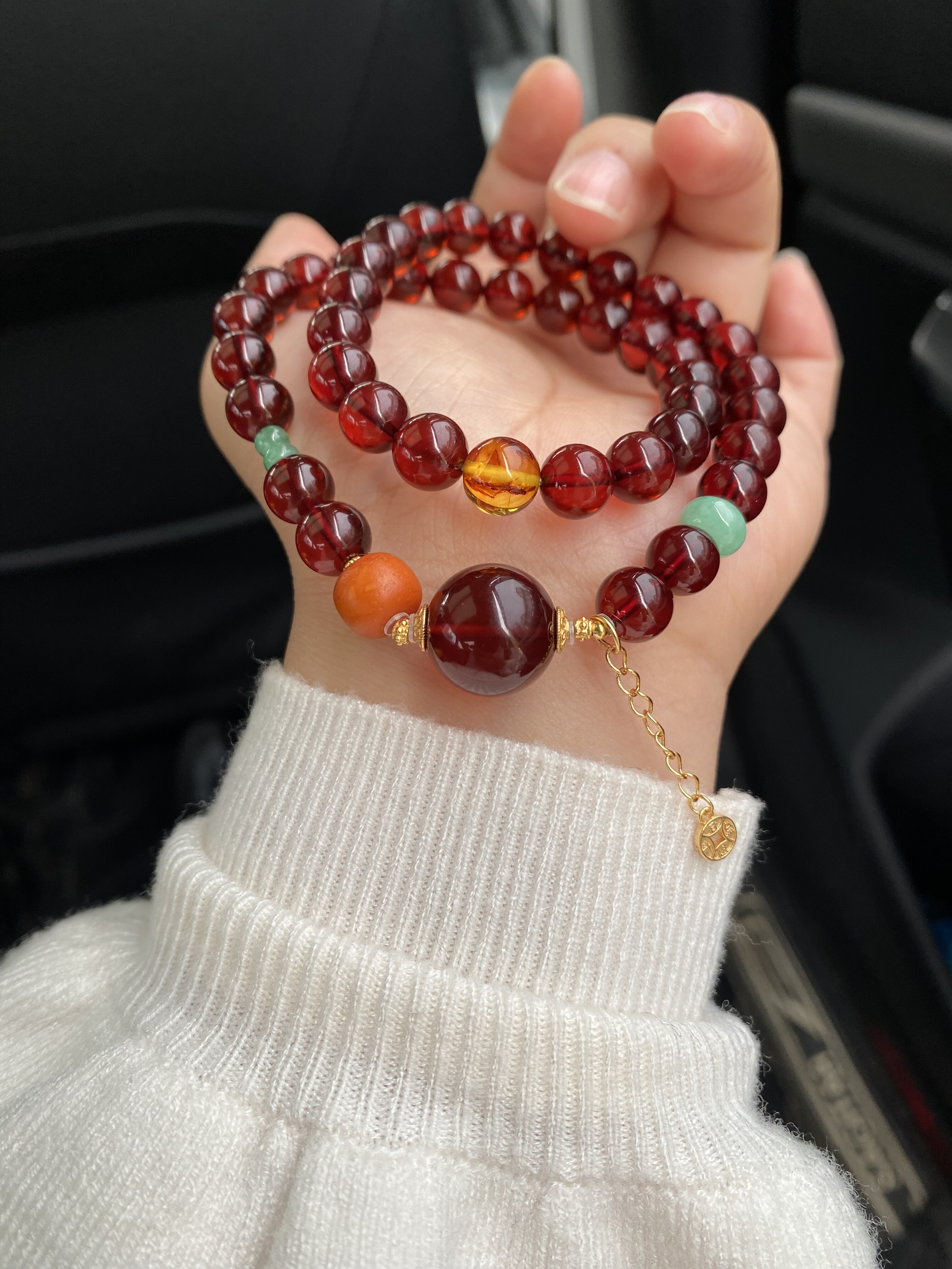 天然琥珀新中式波罗的海净水级别酒红色血珀手链双圈复古文玩