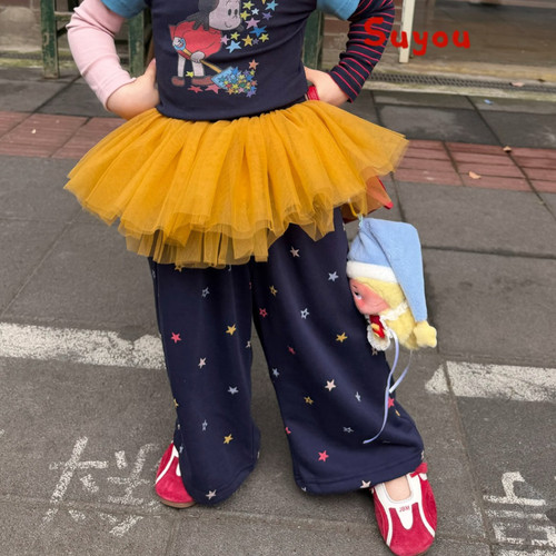 苏右 26秋 563052女童藏青色星星满印卫裤直筒裤