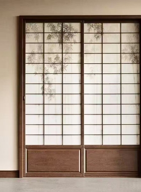 中式竹影推拉窗木格栅门窗折叠门玄关隔断背景墙宋式美学实木窗
