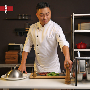 厨师服男透气中袖 定制厨师工作服 高档酒店餐饮透气网厨房后厨工装