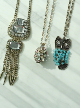 长项链猫头鹰复古金属镂空