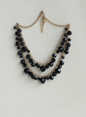 欧美复古双层不规则黑色刻面串珠金色双层个性小众中性短项链