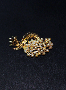 欧美复古vintage黄铜渐变LISNER重工金色满天星花束气场大胸针