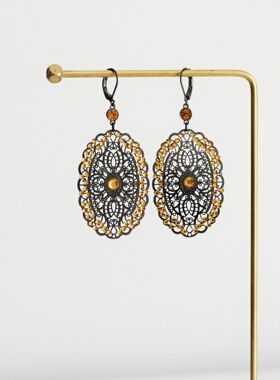 欧美复古外Joan Rivers精工古风雕刻金色蕾色夸张个性小众耳环