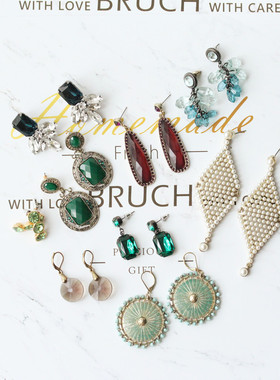 欧美复古ins风祖母绿方钻长灰色亚克力天使翅膀海蓝色长耳环