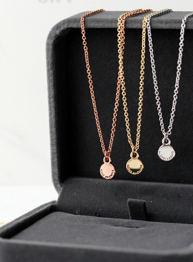 欧美ins风金银玫瑰金三色简约小圆牌吊坠ins简约可叠戴中短项链