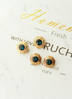 lisa.s美式个性前卫复古孔雀蓝锆石金色多边形大夸张耳夹