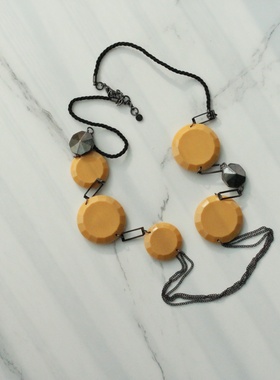 欧美复古外贸黄黑撞色波普风混合材料个性夸张长毛衣链项链