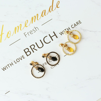 欧美复古外贸Monet气质优雅大气精致金钻黑钻圆圈吊坠两色耳夹