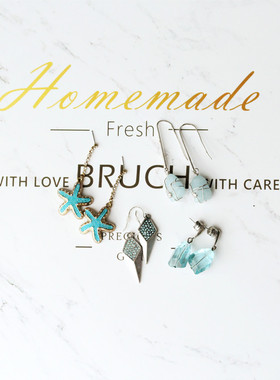 欧美ins复古海蓝色简约清新独特气质个性几何设计海星吊坠耳环