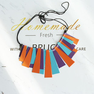 欧美KS复古彩色波普不规则铁片个性工业线条设计前卫皮质感项链