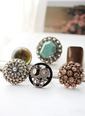 欧美风复古夸张原石齿轮珍珠戒指