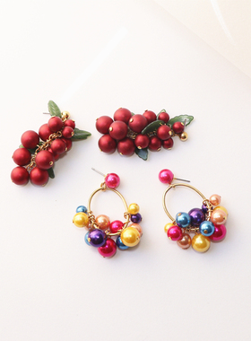 欧美复古vintage彩色热气球红色圣诞果中古吊坠个性耳环