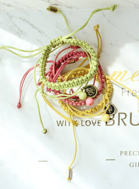 美式风复古蜡线柠檬黄可叠戴手链