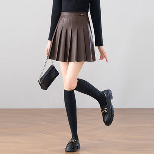 小个子PU皮百褶裙短款女春季2026新款高腰显瘦A字短裙防走光半裙