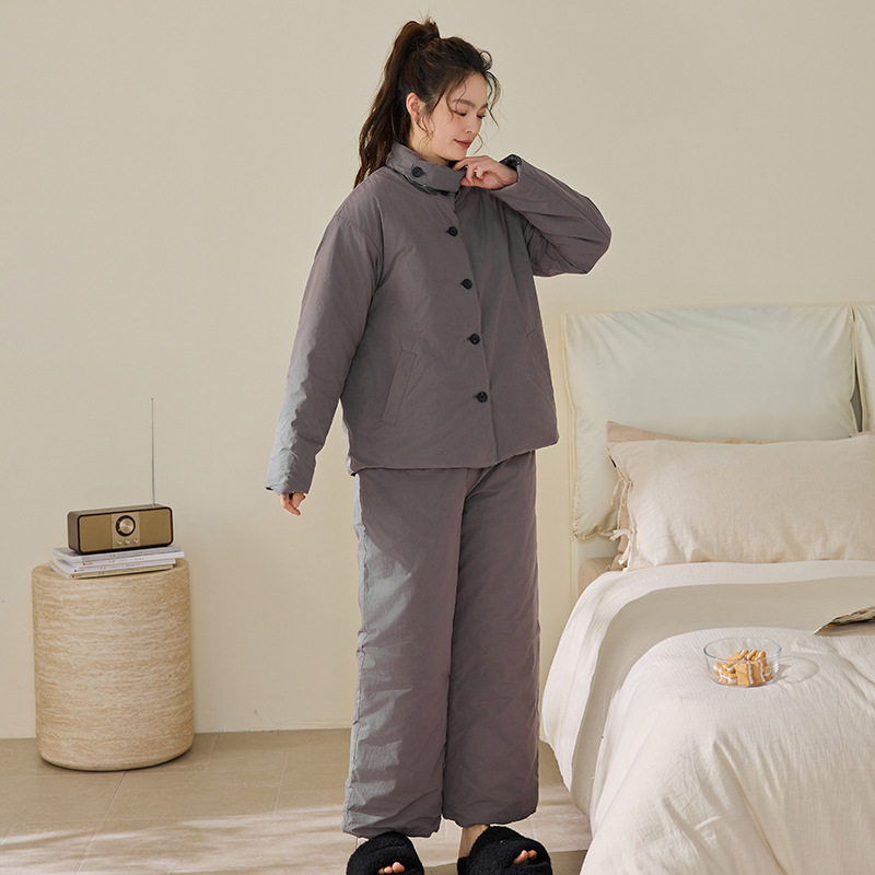 立领宽松潮流保暖重磅家居服居家外出睡衣冬季加厚情侣款可外穿