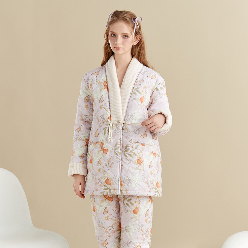 新中式女加厚保暖夹棉国风新款冬季居家加绒可外穿舒适套装服睡衣