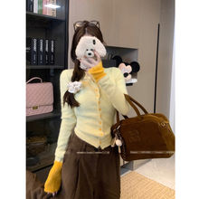 鹅黄色针织打底衫女秋冬皮草内搭短款上衣系亮色多巴胺长袖T恤