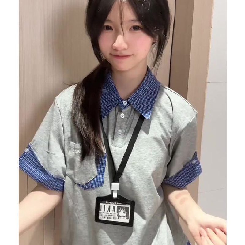 CTB啤酒队长 美式假两件短袖T恤女夏季设计感小众正肩polo衫上衣