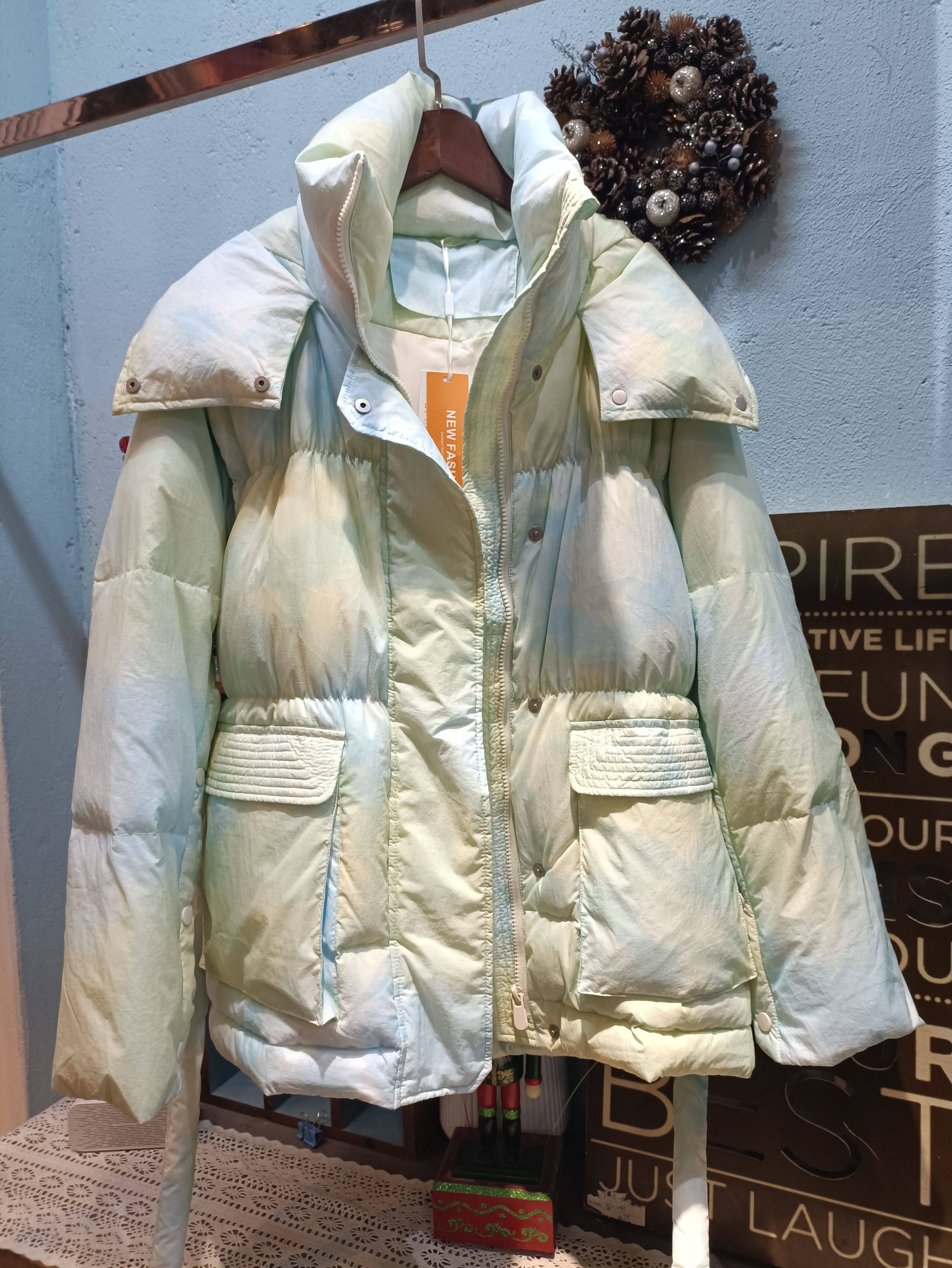 小个子鹅绒羽绒服女短款2025冬新扎染蓝时尚欧洲站欧货潮