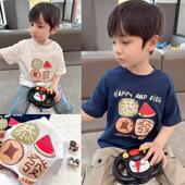 T恤2025夏装 新款 童装 恭喜发财男童100%纯棉短袖 儿童印花半袖 上衣