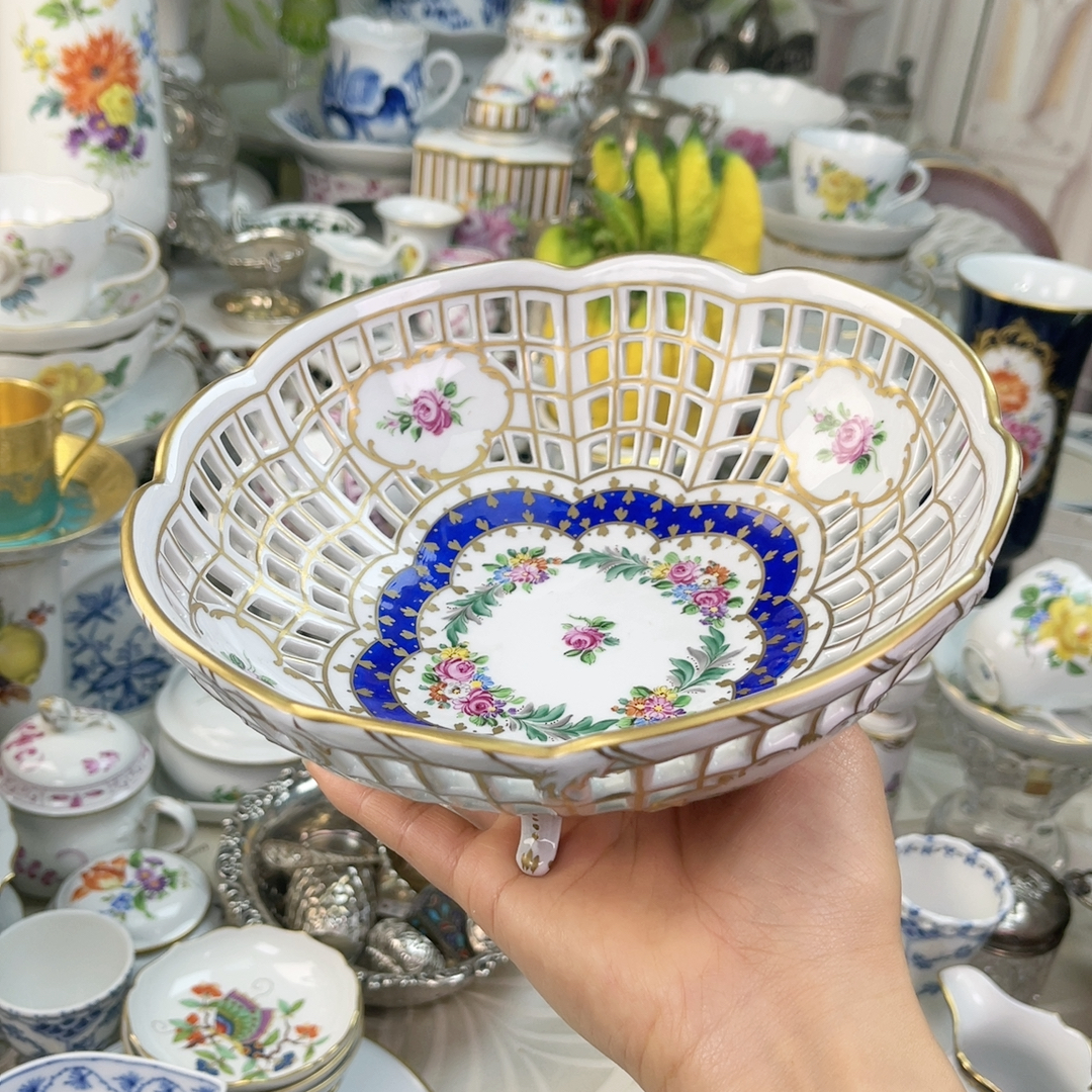 特价德累斯顿手绘三足果篮