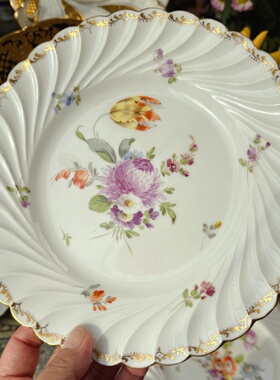 特价欧洲中古瓷器收藏德国dresden德累斯顿手绘多款盘 1900年左右