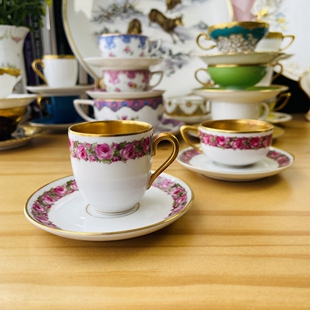 现货德国Rosenthal1920年左右粉玫瑰花径宫廷风鎏金浓缩咖啡杯2款