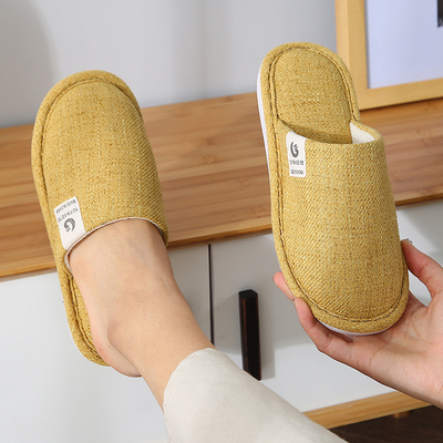 薄款季棉麻拖鞋家居室内防滑厚底静音简约时尚男女情侣秋冬棉拖鞋