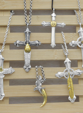 银势羽毛老鹰复古做旧十字架吊坠