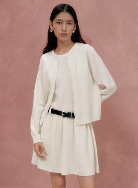 TANSSHOP针织开衫毛衣+背心裙 时尚简约圆领小香风纯色小个子灰色