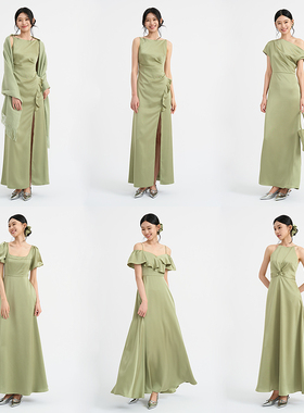 TANSSHOP绿色伴娘裙2025年新款多款式缎面长款连衣裙轻礼服裙女