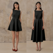 TANSSHOP赫本风微光泽缎面高级感礼服裙黑色简约收腰中长款 &短款