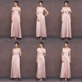 轻礼服裙 显瘦闺蜜团姐妹裙长款 TANSSHOP粉色伴娘裙2025缎面多款 式
