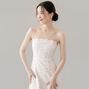 蕾丝轻礼服背心网纱微透花朵修身 TANSSHOP抹胸式 长裙轻婚纱连衣裙