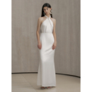 TANSSHOP简约白挂脖缎面裙 露背收腰显瘦鱼尾长裙轻婚纱裙白裙