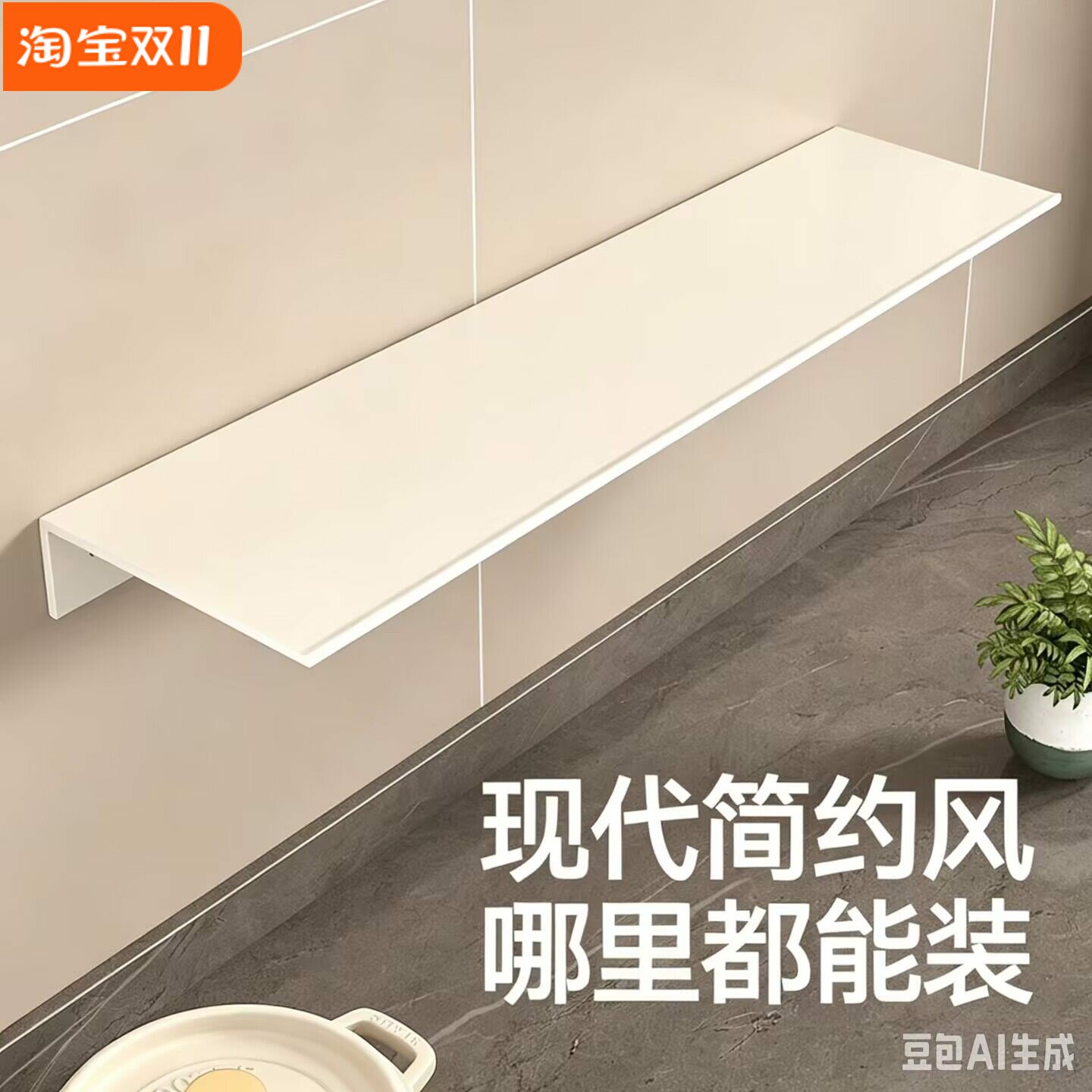 铝合金一字板厨房置物架免打孔壁挂调味料架墙上搁板浴室收纳隔板