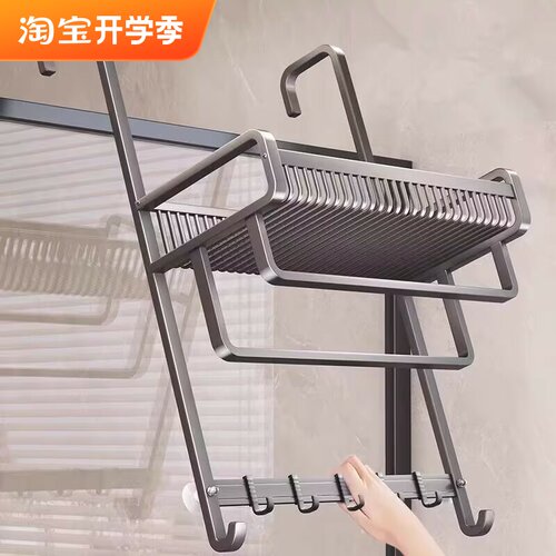 卫生间置物架免打孔卫生间浴巾架淋浴房收纳挂架神器枪灰色毛巾架