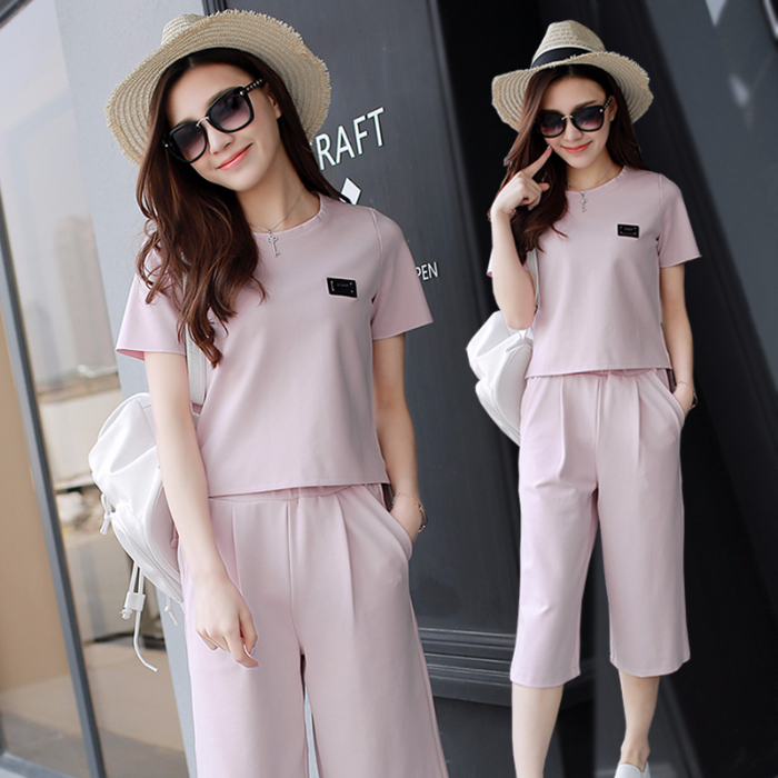 High Waist Wide Leg Pants short sleeve top two piece loose casual fashion suit