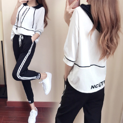 Summer sports suit Korean 5 / sleeve hooded sweater women's 9 / 3 pants sportswear two piece set fashion