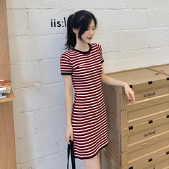 Summer new round neck print dress slim and fashionable