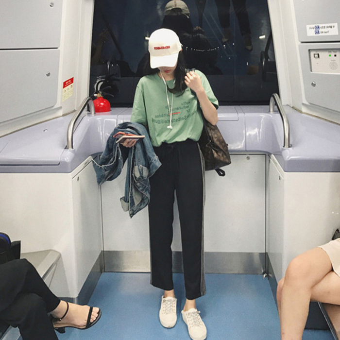 Summer new style fat sister net red foreign style suit age reducing fat show thin large casual wide leg pants two piece suit for women