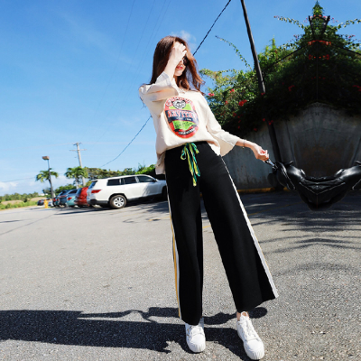 Spring and summer new large women's T-Shirt Top wide leg pants suit