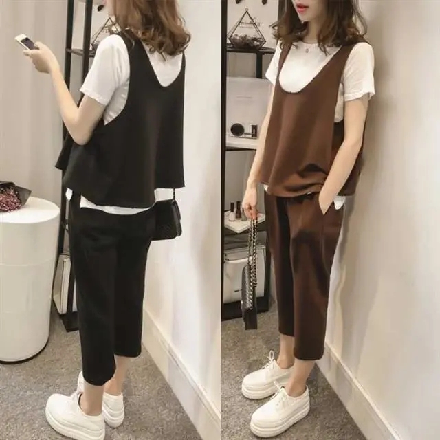 Large size women's clothing 2021 fashion new spring and summer clothing fat mm Korean loose set fat sister show thin three piece set fashion