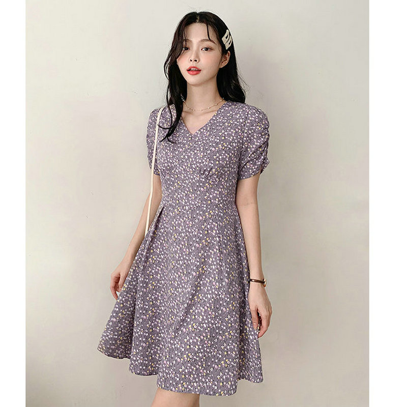 Large size women's new French floral dress in summer